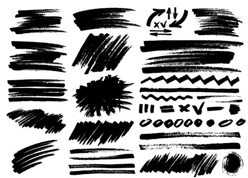 Set of marker brush stroke, abstract brush, sketch. Vector illustration. Isolated on white background