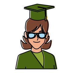 Student woman with graduation hat icon vector illustration graphic design