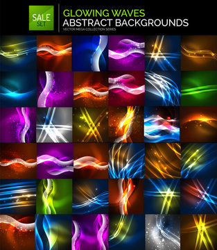 Neon glowing light abstract backgrounds collection