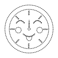 happy clock kawaii icon image vector illustration design  black dotted line