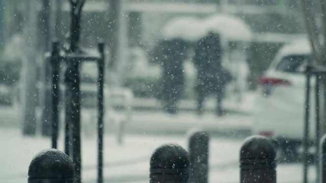雪　街　豪雪　吹雪　歩く　東京　都会