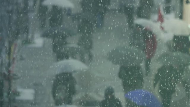 雪　街　豪雪　吹雪　歩く　東京　都会