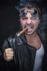 Steampunk smoker with a cuban cigar