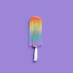 Knife in rainbow an ice cream on magenta background. minimal creative idea.