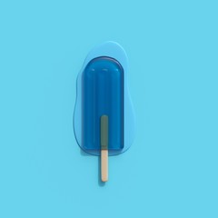 Blue an ice cream Melt on blue background. minimal creative idea.