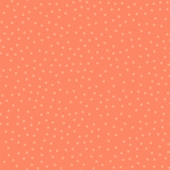 Light polka dots seamless pattern on coral background. Ravishing classic light polka dots textile pattern in restrained colours. Seamless scattered confetti fall chaotic decor. Vector illustration.