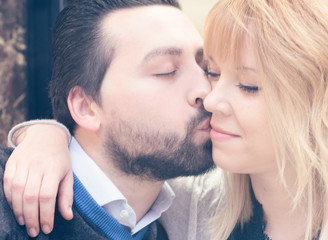 love passion and kissing. close up on faces when couple kissing passionately