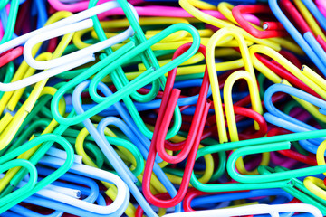 close up of colorful paper clips background