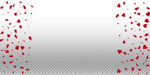 3d hearts valentine background. Right left border on transparent grid light background. 3d hearts valentines day mind-blowing design. Vector illustration.