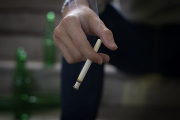 depressed man sit in underground