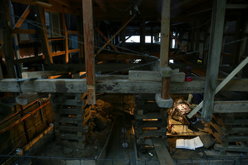 Ine Boathouse is traditional Fisherman Village on a rainy day of Kyoto, JAPAN.