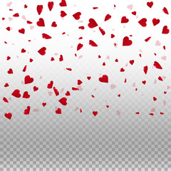 3d hearts valentine background. Top gradient square on transparent grid light background. 3d hearts valentines day bewitching design. Vector illustration.