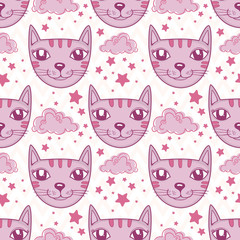 Seamless pattern vector, cat pattern, kids print, baby shower.