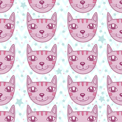 Seamless pattern vector, cat pattern, kids print, baby shower.