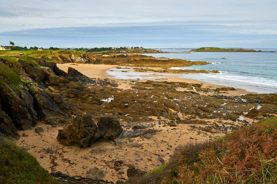 seaside of Pointe de la Garde Gu&eacute;rin and beautiful view on emerald coast, near Saint-briac sur mec , Brittany, France  