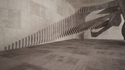 Abstract white and concrete interior  with window. 3D illustration and rendering.