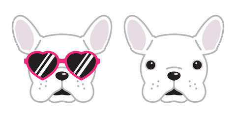 dog French bulldog vector icon pink sunglasses heart illustration character cartoon white