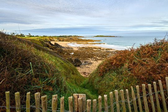 seaside of Pointe de la Garde Gu&eacute;rin and beautiful view on emerald coast, near Saint-briac sur mec , Brittany, France  