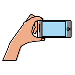 Hand holding smartphone icon vector illustration graphic design
