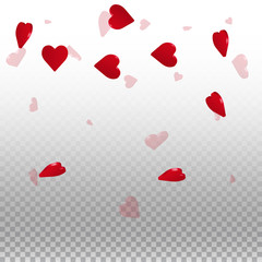 3d hearts valentine background. Top gradient on transparent grid light background. 3d hearts valentines day authentic design. Vector illustration.