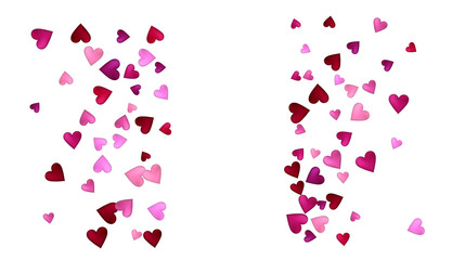 Valentines Day Vector Confetti Border. Falling Down Petals, Showering Pink, Red Hearts. Wide Valentines Day Background, Celebration Hearts Garland Rose Romantic Wedding Frame, Border, Banner Design