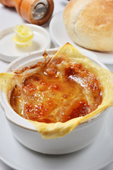 Onion soup with puff pastry     