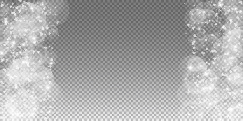 Falling hearts valentine background. Right left border on transparent grid dark background. Falling hearts valentines day fresh design. Vector illustration.