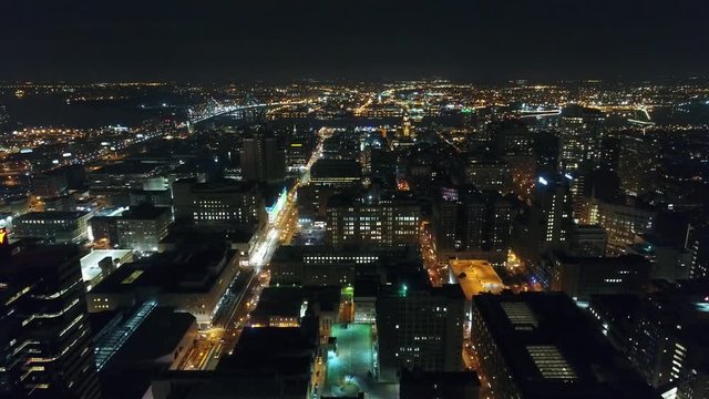 Aerial View Center City Philadelphia & Surrounding Area at Night
