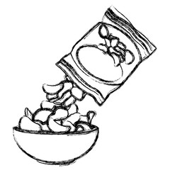 Potato chips bag and bowl icon vector illustration graphic design