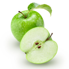 green apple with leaf