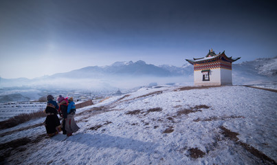 the landscape of Langmusi Temple in Sichuan, China