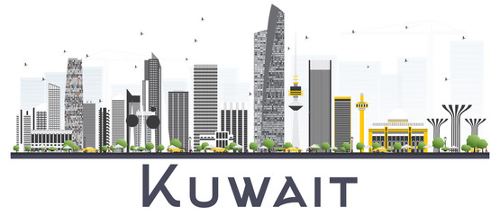 Kuwait City Skyline with Gray Buildings Isolated on White Background.