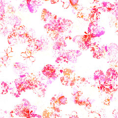 Seamless pattern with watercolor butterfly silhouettes and splashes