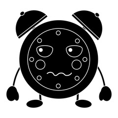 kawaii cartoon clock alarm character vector illustration black and white image