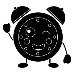 kawaii cartoon wink clock alarm character vector illustration black and white image