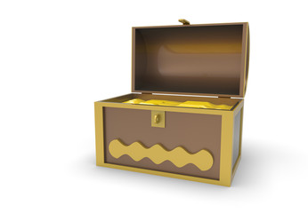 Chest of gold on white background. 3D rendering