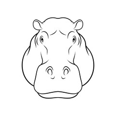 Sketch of hippopotamus head, portrait of forest animal black and white hand drawn vector Illustration