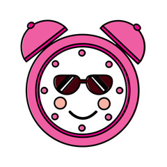 clock wth sunglasses  kawaii icon image vector illustration design