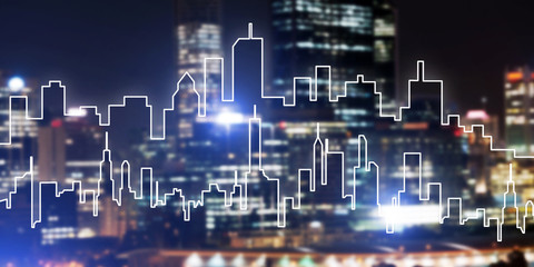 Background conceptual image of night illuminated town as symbol for active lifestyle