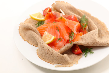 buckwheat crepe and smoked salmon