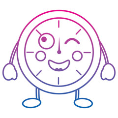 kawaii round clock time cartoon character vector illustration outline design color line gradient