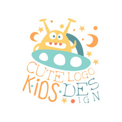 Cute kids logo design, baby shop label, fashion print for kids wear, baby shower celebration, greeting, invitation card colorful hand drawn vector Illustration