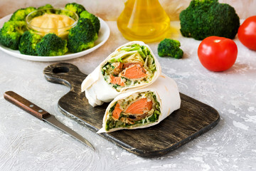 Roll with salmon in pita bread