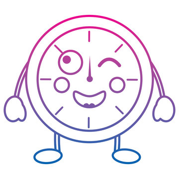 kawaii round clock time cartoon character vector illustration outline design color line gradient