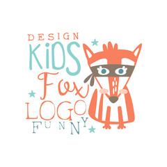Fox logo, funny kids original design, baby shop label, fashion print for kids wear, baby shower celebration, greeting, invitation card colorful hand drawn vector Illustration