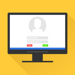 Sign in page on computer screen. Login and password from the mailbox on the monitor screen. The concept of entering the mailbox.