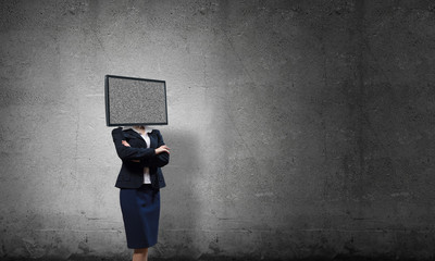 Business woman with TV instead of head.