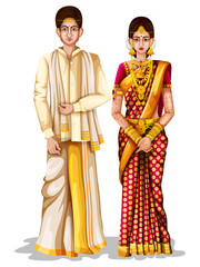 Andhrait wedding couple in traditional costume of Andhra Pradesh, India