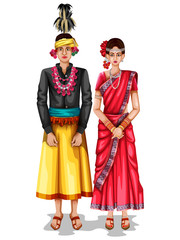 Chhattisgarhi wedding couple in traditional costume of Chhattisgarh, India