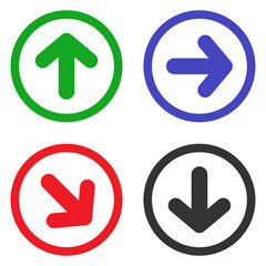Set of direction arrows in circle. Vector icons.
